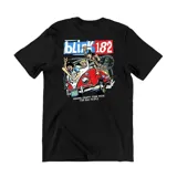 Remera de algodón color verde oscuro con estampa pequeña en el pecho y estampa grande en la espalda con el logo de la banda Blink 182.