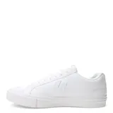 Championes Converse de corte bajo, color blanco, confeccionados en material sintético con el icónico logo de estrella y galón en el lateral. Presentan cierre mediante cordones y suela de goma texturizada.