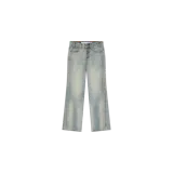 Pantalón de mezclilla estilo flared de Eme Studios, en color azul claro con lavado desgastado. Presenta cierre frontal de botones, bolsillos clásicos y costuras decorativas a lo largo de las piernas.
