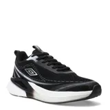 Championes urbanos Umbro modelo Vex, color negro con detalles en blanco y gris. Presentan una capellada de malla transpirable con refuerzos sintéticos, logo de la marca en el lateral y una entresuela robusta de diseño moderno.