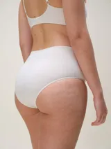 Bombacha de tiro alto confeccionada en microfibra seamless, con diseño de cobertura completa y acabado suave sin costuras.