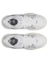 Championes Under Armour modelo HB LO, inspirados en el baloncesto, de color blanco con detalles en gris claro y suela de goma estructurada.