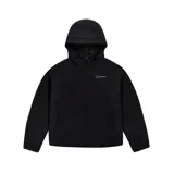 Campera negra con capucha y cierre frontal con el logo de Trapstar en el pecho.