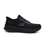 Championes deportivos Skechers Slip-ins Go Walk Now Payton, color negro. Diseñados con tecnología Hands Free Slip-ins y Heel Pillow para un ajuste fácil y seguro. Cuentan con capellada de malla bicolor, cordones elásticos, plantilla Skechers Air-Cooled Goga Mat y amortiguación ULTRALIGERA.