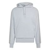 Canguro gris claro Adidas Essentials 3 con capucha ajustable con cordón, bolsillo tipo canguro y las clásicas tres tiras en las mangas.
