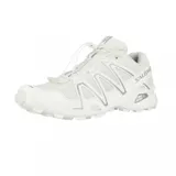 Championes de trail running Salomon Speedcross 3, color blanco total. Presentan un diseño técnico con sistema de cordones de ajuste rápido, suela con tecnología Contagrip para mayor tracción y refuerzos laterales característicos de la marca.
