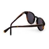 Lentes de sol redondos con montura de carey y lentes grises. Fabricados con madera y eco acetato.