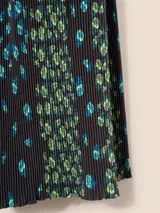 Pantalones acampanados de tejido plisado con estampado floral y cintura elástica.