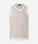 Musculosa de punto texturizado color beige con rayas horizontales en gris oscuro, cuello redondo y corte cómodo.