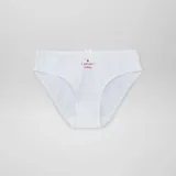 Pack de 7 braguitas de algodón en colores rosa, blanco, azul y rojo, con estampados de lunares y corazones.