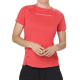 Remera de running color salmón con detalles reflectantes en mangas y frente.