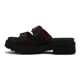 Sandalia Vizzano de mujer con plataforma y suela flatform negra estilo chunky, capellada de tiras dobles en color blanco con hebillas metálicas plateadas ajustables.