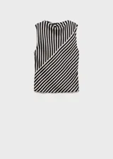 Blusa sin mangas con cuello perkins y estampado de rayas verticales en blanco y negro.