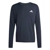 Remera deportiva de manga larga Adidas modelo Running Essentials, de color negro con el logo de la marca estampado en blanco en el pecho.