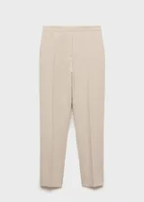 Pantalon de vestir de corte recto y tiro medio, con bolsillos laterales y bolsillos de ribete en la parte posterior. Presenta trabillas para cinturón y un diseño clásico de sastreria.
