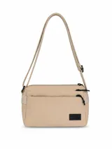 Cartera bandolera Daniel Cassin color beige, con diseño de doble compartimento frontal con cierre, correa ajustable y etiqueta de marca en el frente.