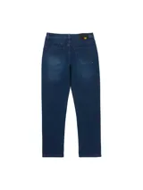 Jeans de corte recto confeccionados en denim triblend con cierre de cremallera y botón. Presenta diseño clásico de cinco bolsillos, remaches metálicos y parche con logo de la marca en la parte trasera.