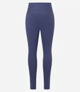 Calza legging deportiva de poliamida color azul con cintura alta de 10 cm.