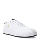 Championes Puma modelo Court Classic de estilo urbano inspirado en el tenis. Presentan un diseño de corte bajo en color blanco con detalles en dorado y suela de goma negra. Cuentan con plantilla SoftFoam+ para mayor amortiguación y comodidad.