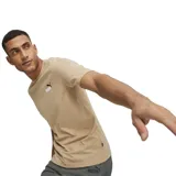 Remera Puma ESS+ 2 COL Small Logo de color gris oscuro, con cuello redondo y manga corta. Presenta el logo de Puma en blanco y rojo bordado en el pecho.