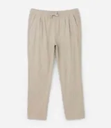 Pantalón Marfinno de corte recto para hombre, color beige, con textura efecto lino, cintura elástica con cordón ajustable y bolsillos en el frente y la espalda.
