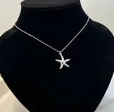 Collar de cadena fina plateada con un dije colgante de estrella de mar texturizada.
