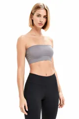 Soutien strapless gris de diseño liso y ajuste cómodo sin tirantes.