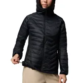 Chaqueta híbrida para mujer, con cuerpo acolchado con aislamiento sintético y paneles laterales elásticos. Presenta cierre frontal completo, cuello alto con protección para la barbilla, bolsillos laterales con cierre y dobladillo ajustable.