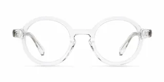 Lentes blueblocker con armazón redondo de diseño minimalista en color cristal transparente. Cuentan con protección contra luz azul y rayos UV400, ideales para el uso prolongado de pantallas digitales.