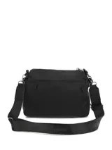 Morral Hush Puppies de color negro, modelo Havant Cross, confeccionado en material sintético con múltiples compartimentos con cierre. Cuenta con correa ajustable y tiradores decorativos.