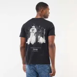 Remera negra de manga corta y cuello redondo con estampado gráfico frontal inspirado en la película Back to the Future.