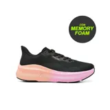 Championes deportivos American Sport modelo Bevan, de color negro con suela degradé en tonos rosado y salmón. Cuenta con tecnología Memory Foam y capellada de tejido knit transpirable.