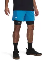 Short deportivo Under Armour de la línea Vanish, color azul, confeccionado en tejido ultraligero y resistente de secado rápido. Presenta paneles de malla para ventilación estratégica, bolsillos laterales y cintura elástica.