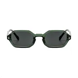 Lentes de sol con armazón hexagonal de plástico reciclado color verde oscuro traslúcido y cristales oscuros.