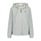 Chaqueta con capucha y cierre frontal, confeccionada en tejido de felpa cepillada color gris melange. Presenta cordones ajustables en la capucha y logo de la marca estampado en el pecho.