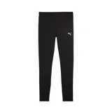 Calza deportiva negra Puma ESS Poly, confeccionada en poliéster reciclado y elastano, con tecnología dryCELL y logo estampado en blanco en la pierna izquierda.