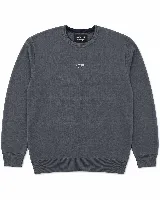 Sweater de algodón con cuello redondo y ajuste relajado. Presenta un diseño minimalista en color gris oscuro con el logo de la marca bordado en relieve en el centro del pecho.