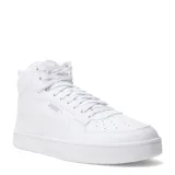 Championes Puma modelo Caven 2.0 Mid de caña media, inspirados en el básquet retro de los años 80. Presentan un diseño monocromático en color blanco con perforaciones en la puntera para mayor ventilación, cierre de cordones y suela de goma resistente.