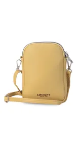 Bandolera pequeña tipo porta celular, color verde claro, confeccionada en cuero sintético. Cuenta con cierre principal, bolsillo frontal con tapa y broche a presión, y correa ajustable extraíble.