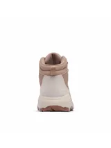Bota de trekking Columbia modelo Newton Wander Ltr, color rosado con detalles en tono más claro y suela marrón. Confeccionada en cuero impermeable, cuenta con cordones, herrajes metálicos y tecnología de amortiguación y tracción.