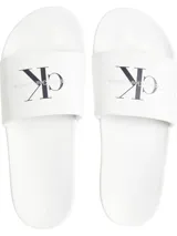 Ojotas blancas de Calvin Klein Jeans con logo CK en negro.