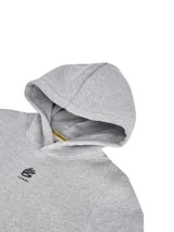 Buzo gris con capucha para hombre, con logo de Curry en el pecho y bolsillo tipo canguro.