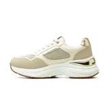 Championes estilo sneaker de Korium, color blanco con detalles en gris y plateado, diseño chunky con suela gruesa y cordones.