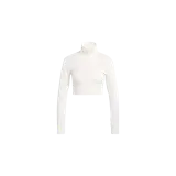 Campera Adidas de encaje color blanco, modelo crop con cuello alto, cierre frontal y las clásicas tiras laterales de la marca.