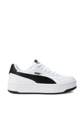 Championes Puma Court Lally Skye, de color blanco con detalles en negro, diseño de plataforma y cordones.
