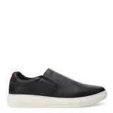 Zapato tipo slip-on de cuero color marrón oscuro, con diseño ergonómico, elásticos laterales para un calce fácil y suela de goma color caramelo.