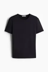 Remera de manga corta en punto elástico, de corte ajustado y cuello redondo.