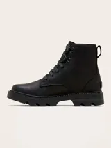 Bota Sorel Revel Rd Boot Lace de cuero negro, estilo informal con cordones, suela de caucho EVERTREAD™ moldeada y construcción impermeable con costuras selladas.