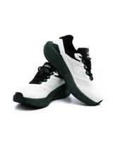 Championes Umbro modelo Gridlock para hombre, en combinación de blanco, negro y verde oscuro, con diseño aerodinámico y suela chunky.