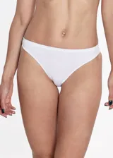 Bombacha tipo vedetina confeccionada en microfibra sin costuras, con refuerzo interior de algodón.